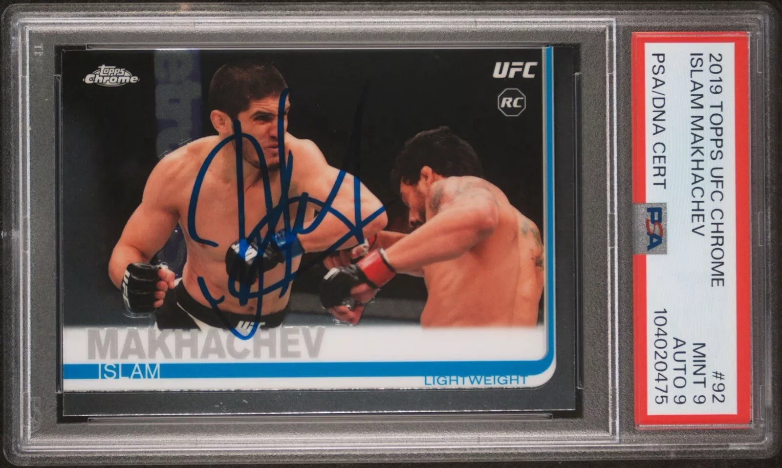2019 Topps Chrome UFC #92 Islam Makhachev Signed Rookie Card Auto Psa MINT 9/9