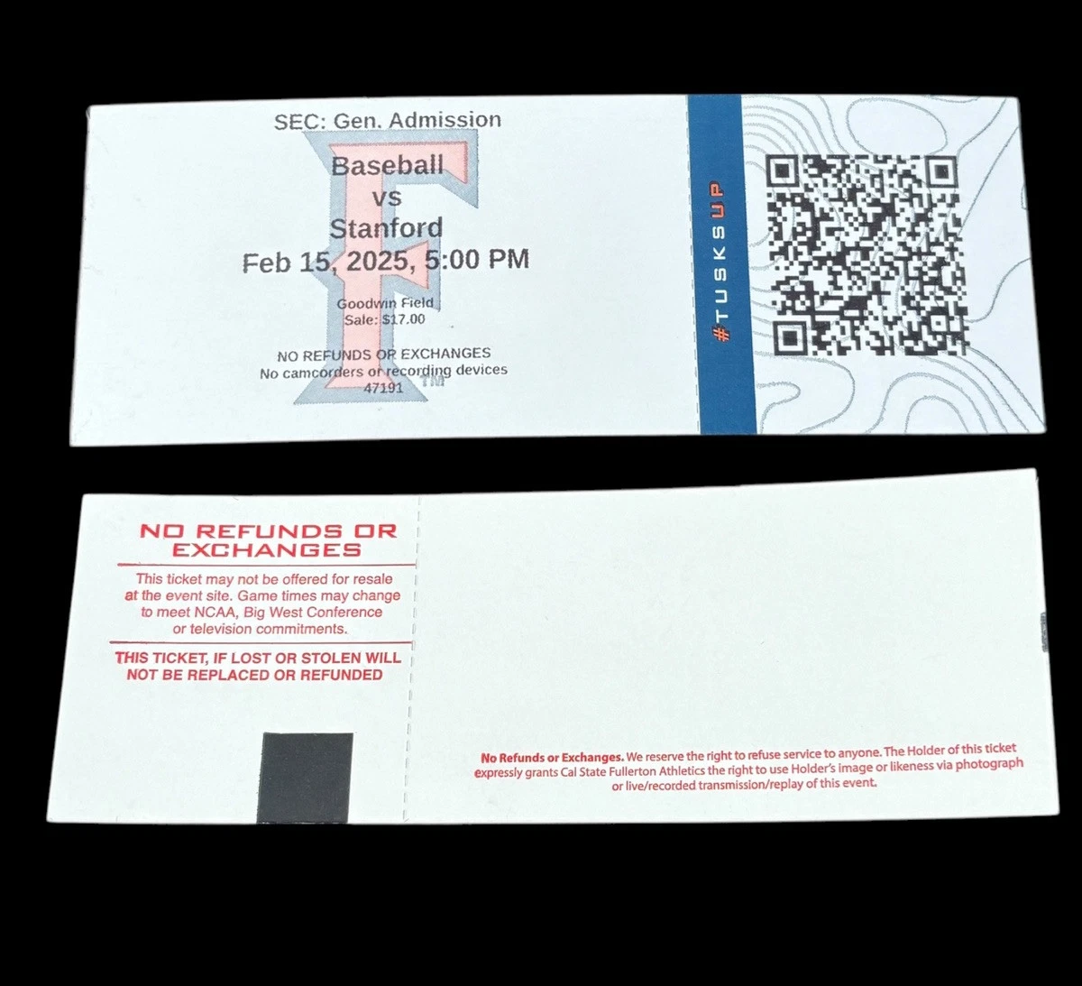 Rintaro Sasaki NCAA COLLEGE DEBUT Ticket Stub 2/15/2025 Stanford Cardinals Japan