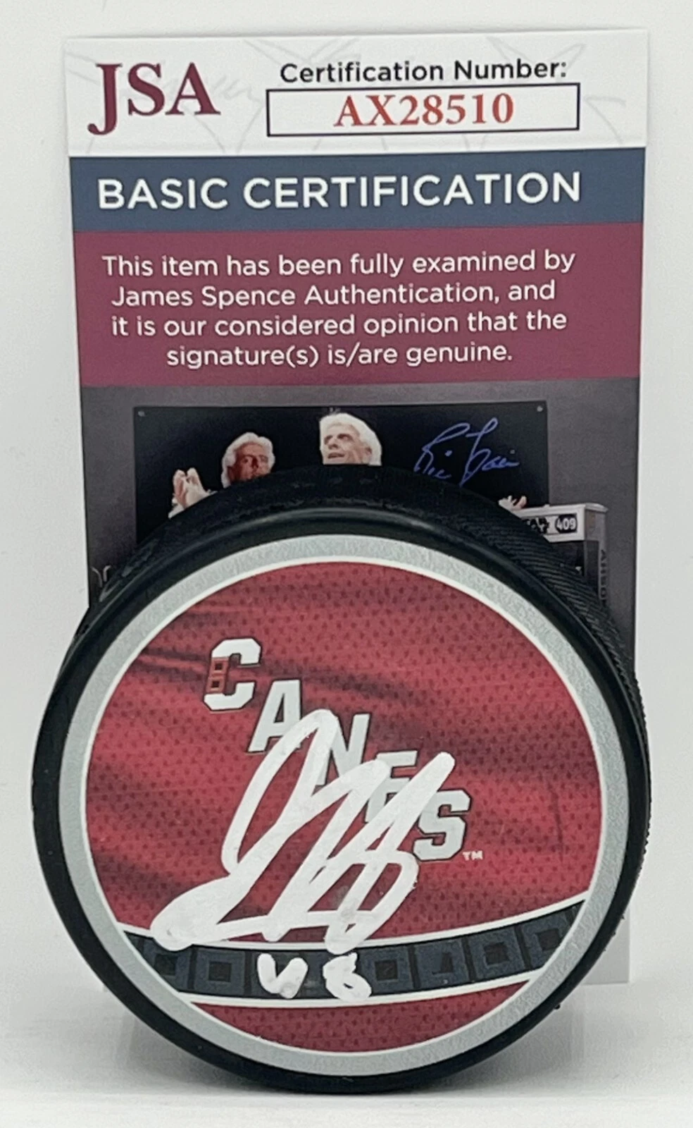 Jordan Martinook signed Carolina Hurricanes Reverse Retro Puck autographed JSA