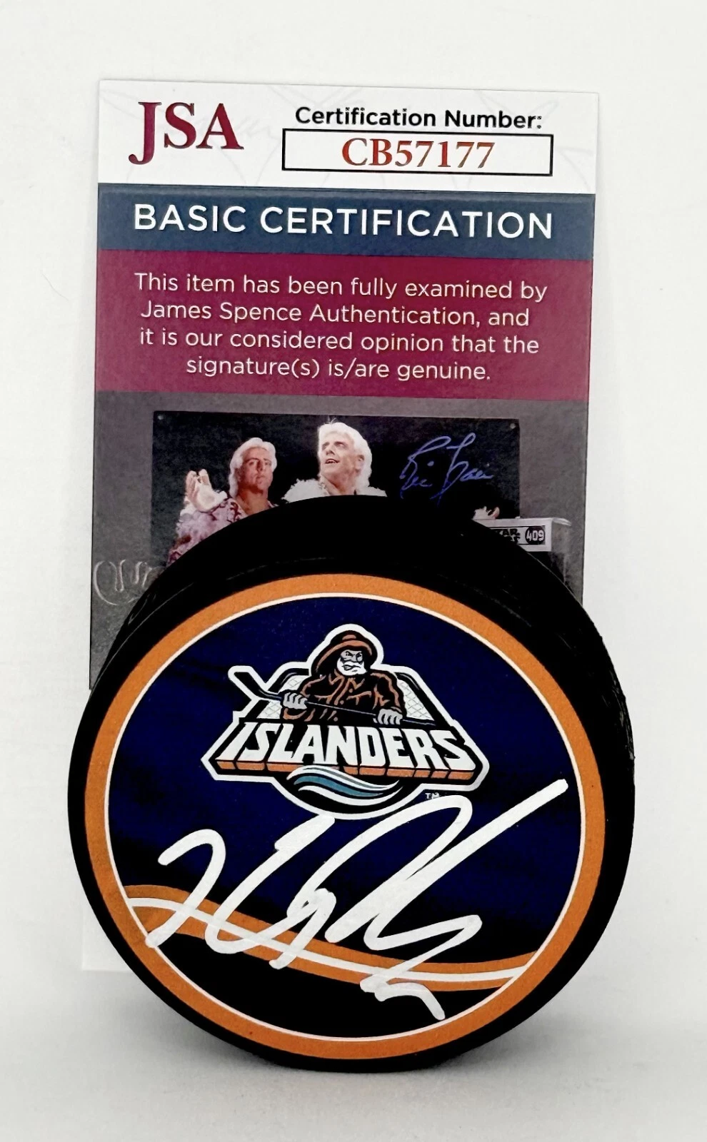 Kyle Palmieri signed New York Islanders Reverse Retro Puck autographed JSA