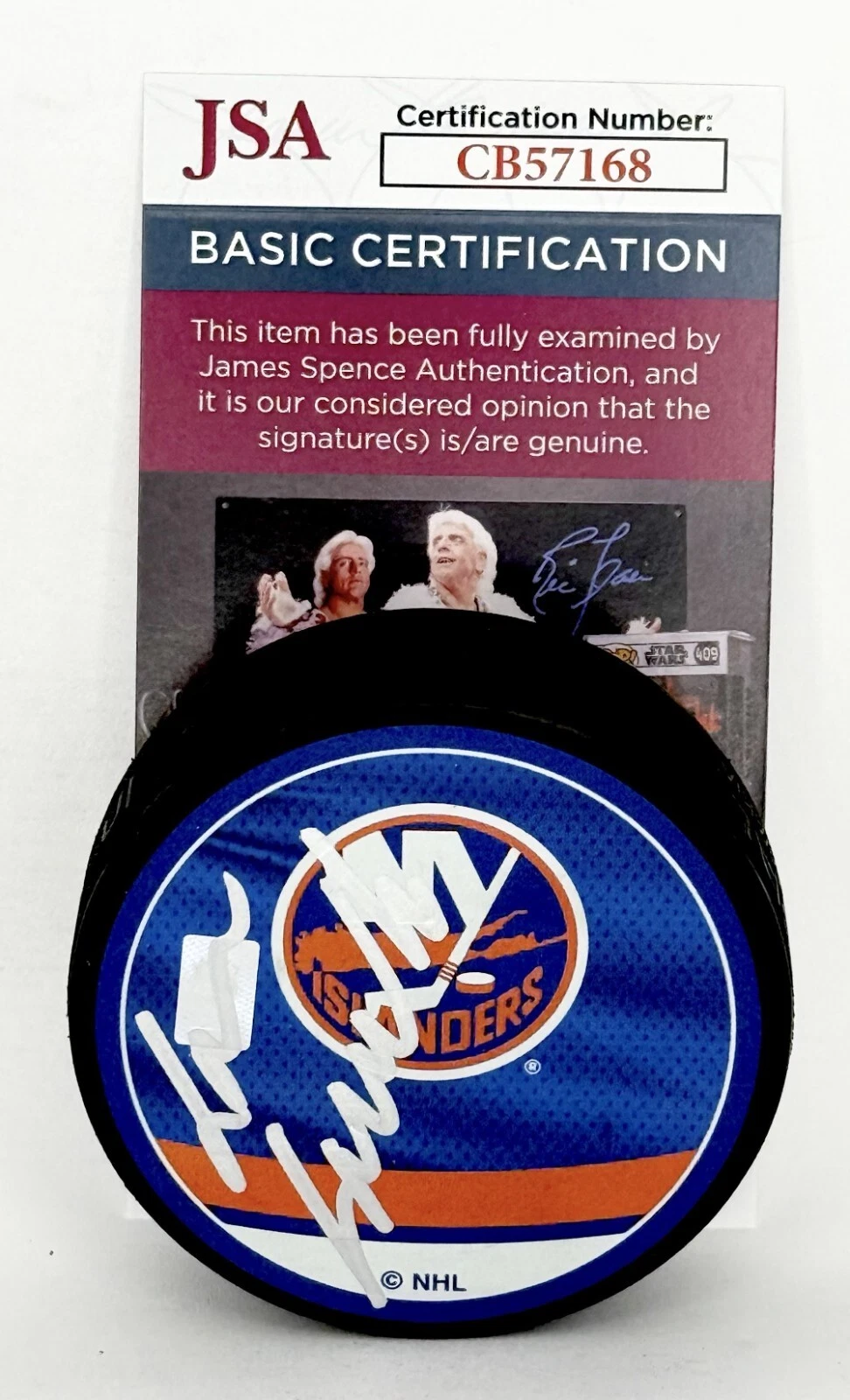 Lou Lamoriello signed New York Islanders Reverse Retro Puck autographed JSA