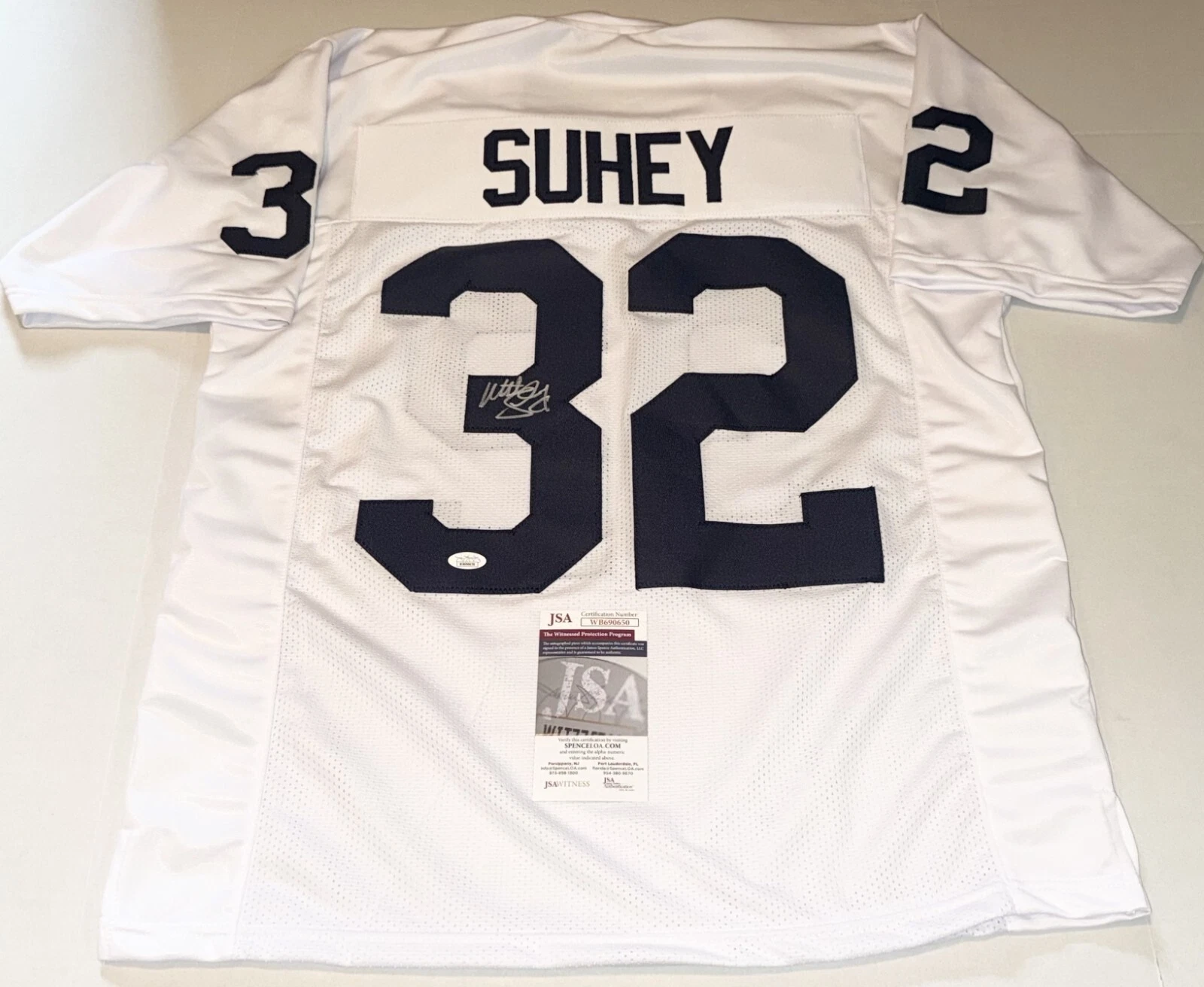 Matt Suhey Penn State Nittany Lions signed White Custom jersey JSA Witnessed