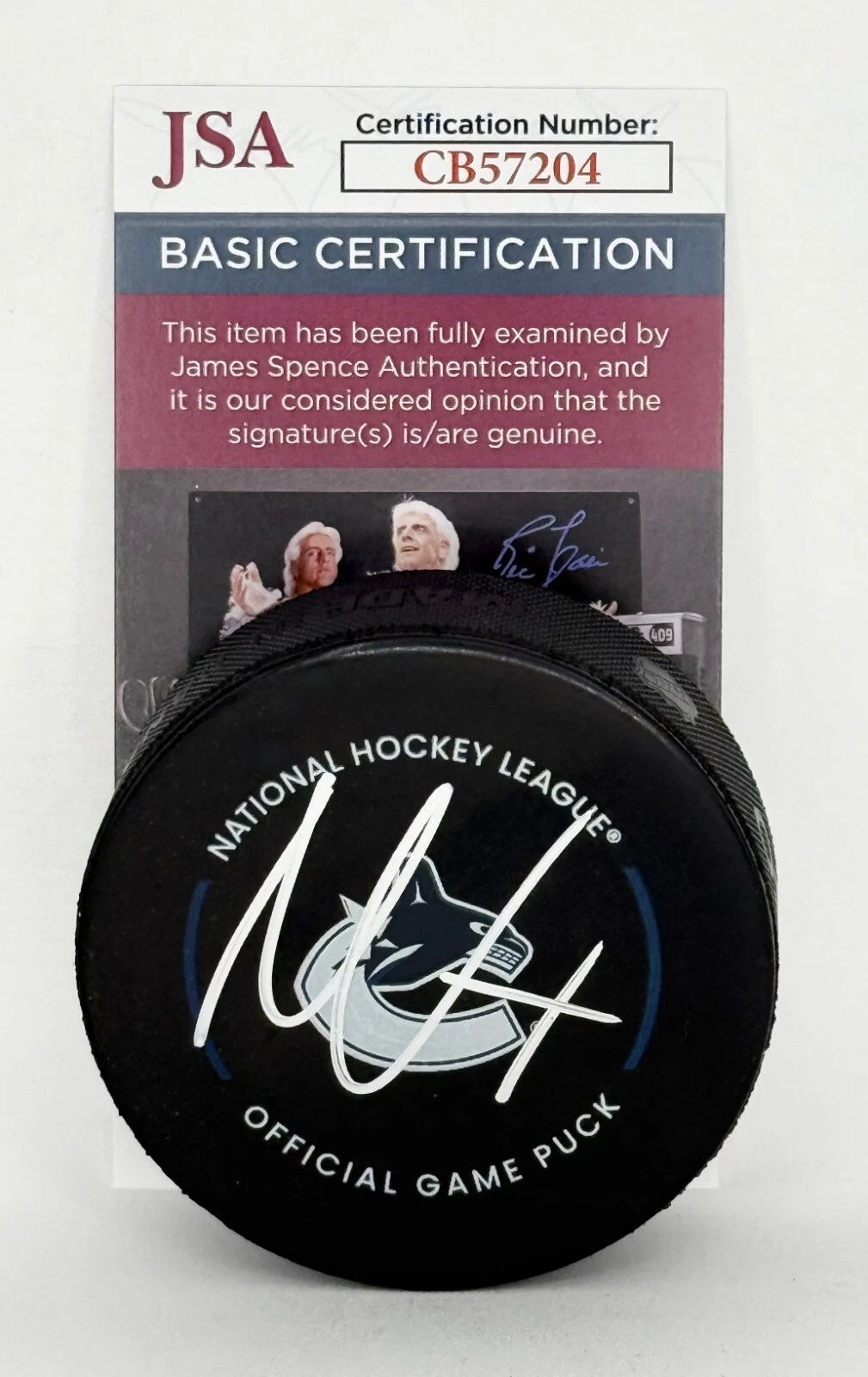 Nils Hoglander signed Vancouver Canucks Game Puck autographed JSA