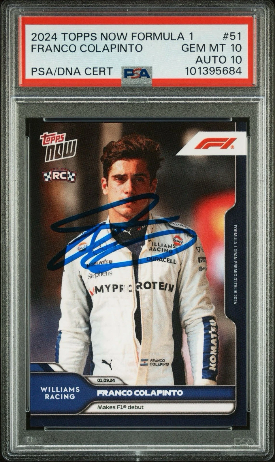 2024 Topps Now F1 #51 Franco Colapinto Debut Rookie Card Auto Psa GEM MT 10/10