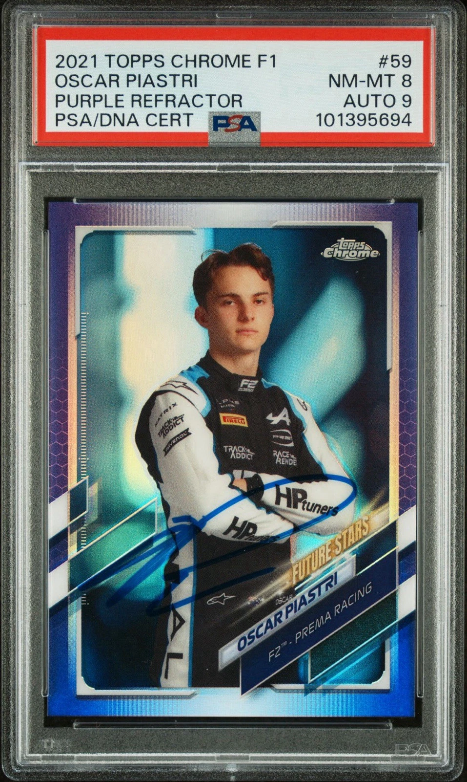 2021 Topps Chrome F1 #59 Oscar Piastri Purple Refractor Auto /399 Psa 8/MINT 9