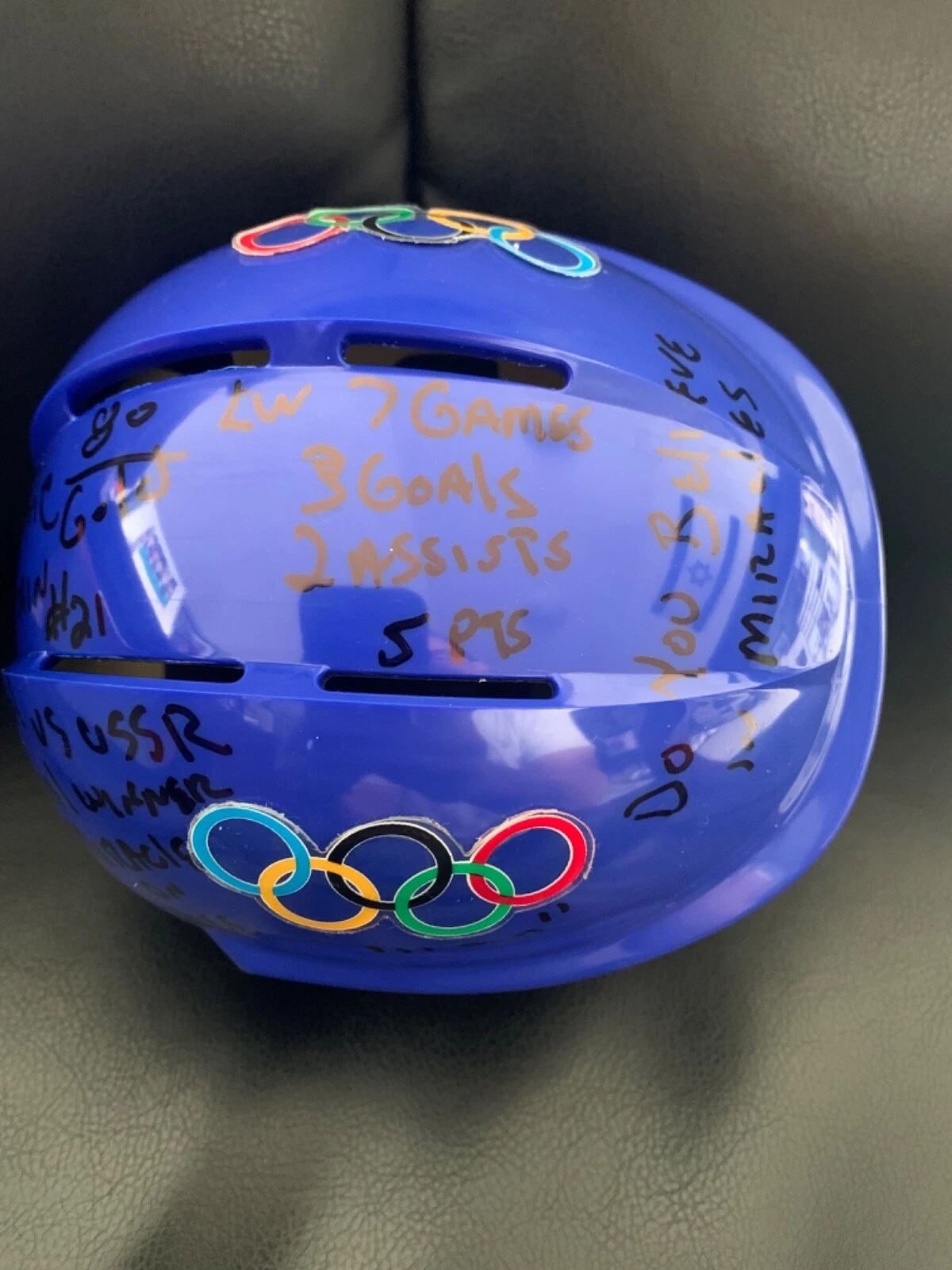 MIKE ERUZIONE HAND SIGNED USA OLYMPIC HOCKEY MINI-HELMET+JSA     11 INSCRIPTIONS