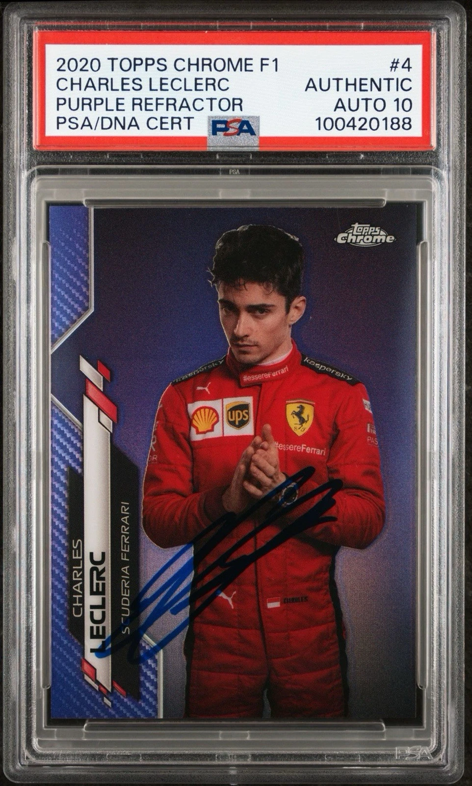 2020 Topps Chrome F1 #4 Charles Leclerc Purple Ref Rookie /399 Psa GEM 10 AUTO