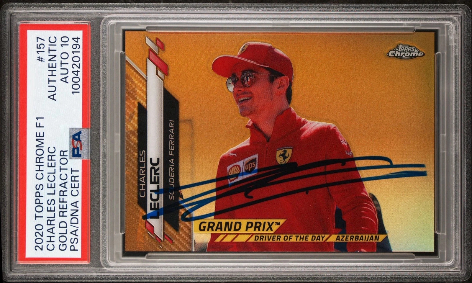 2020 Topps Chrome F1 #157 Charles Leclerc Gold Ref Rookie /50 Psa GEM MT 10 AUTO