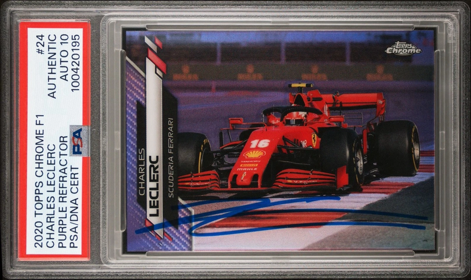 2020 Topps Chrome F1 #24 Charles Leclerc Purple Ref Rookie /399 Psa GEM 10 AUTO