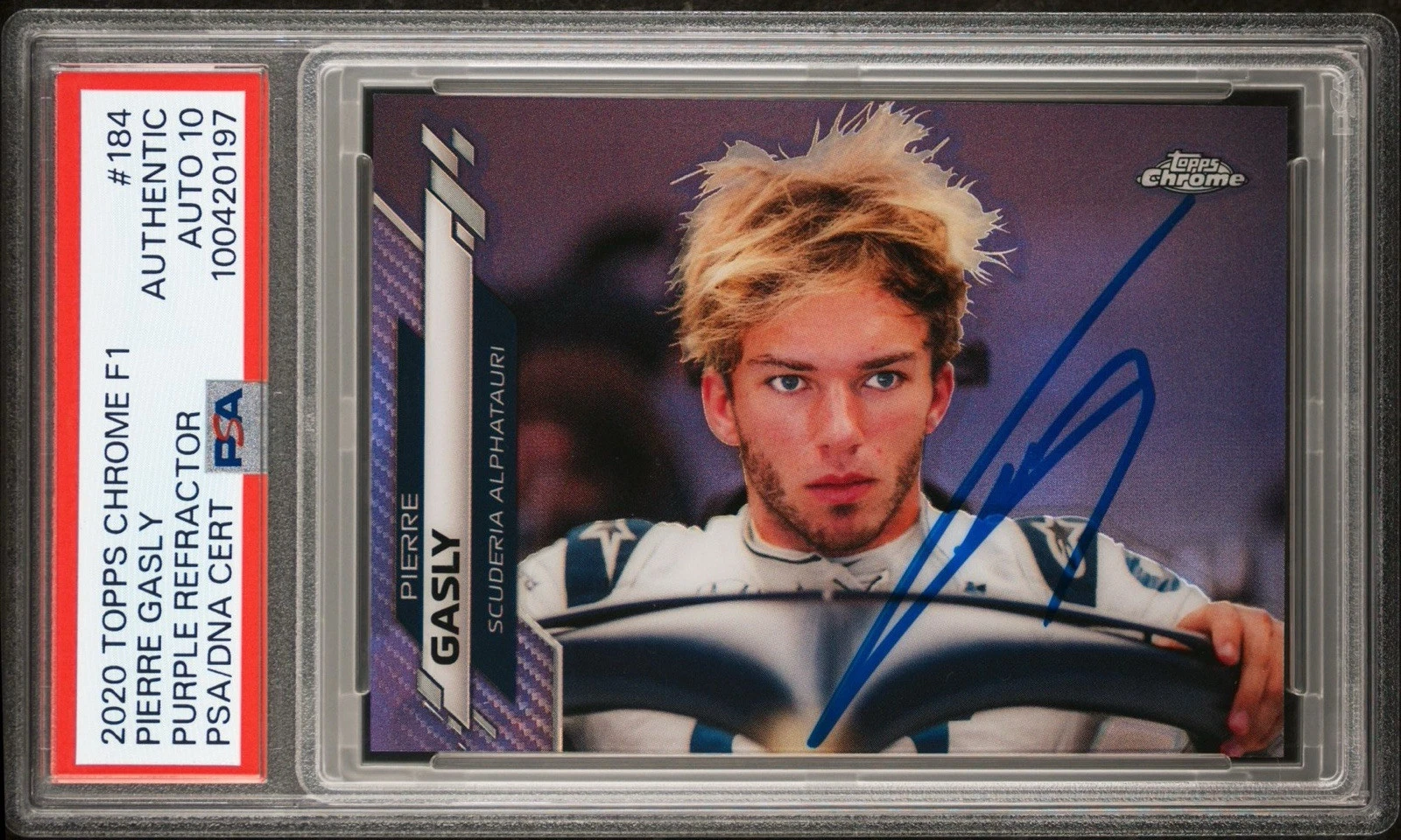 2020 Topps Chrome F1 #184 Pierre Gasly Purple Ref Rookie /399 Psa GEM MT 10 AUTO