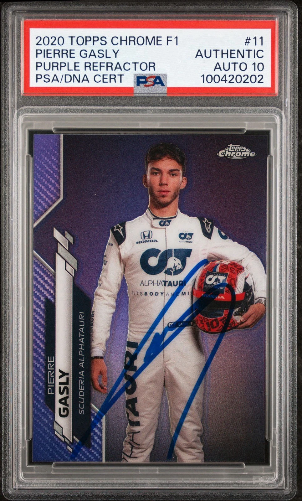 2020 Topps Chrome F1 #11 Pierre Gasly Purple Ref Rookie /399 Psa GEM MT 10 AUTO