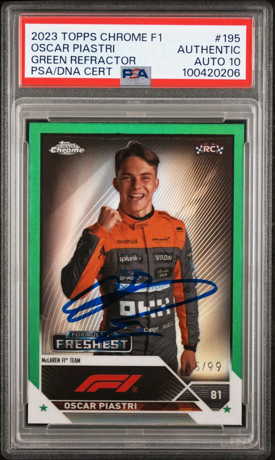 2023 Topps Chrome F1 #195 Oscar Piastri Green Ref Rookie /99 Psa GEM 10 AUTO RC