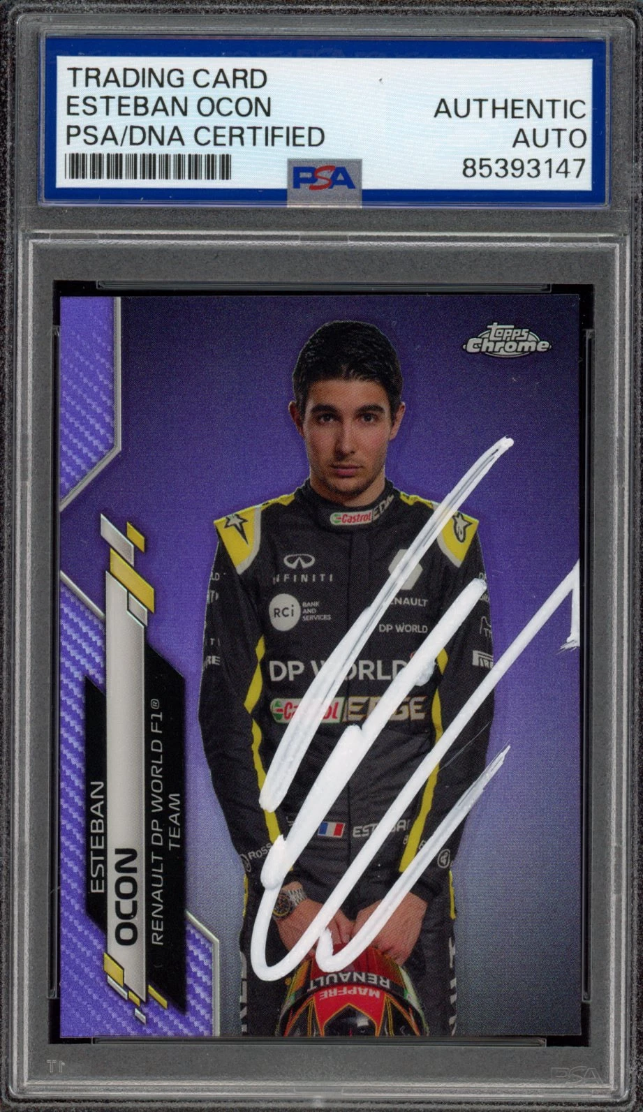 2020 Topps Chrome F1 #10 Esteban Ocon Signed Purple Rookie Card Auto /399 PSA RC