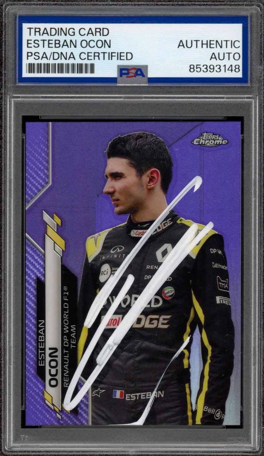 2020 Topps Chrome F1 #183 Esteban Ocon Signed Purple Rookie Card Auto /399 PSA