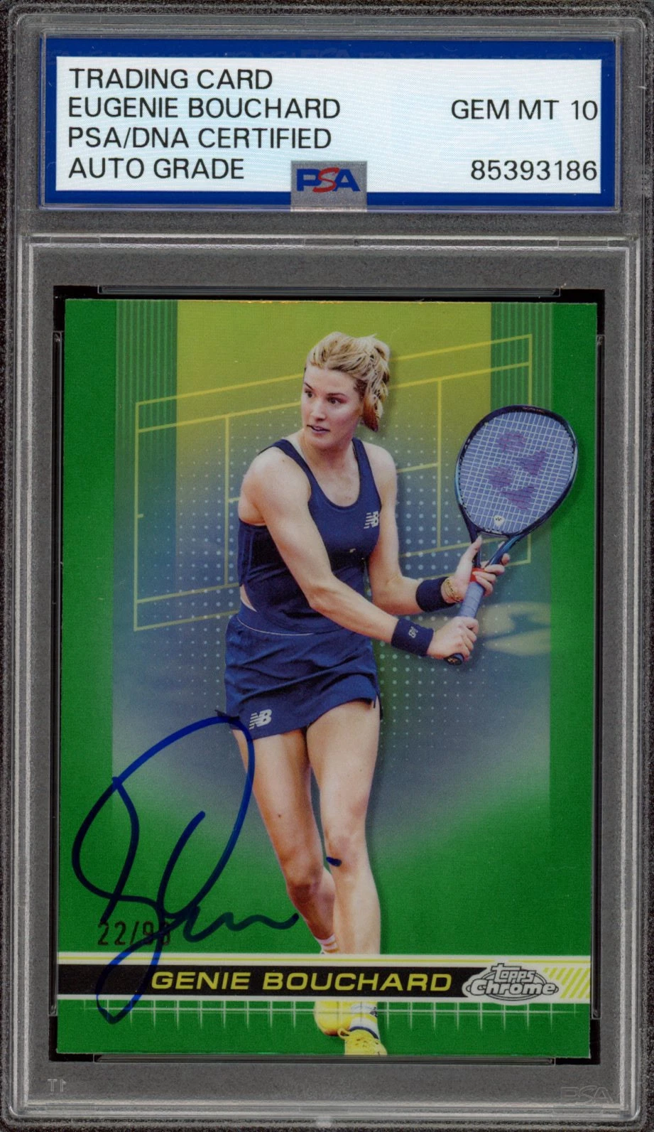 2024 Topps Chrome #79 Eugenie Bouchard Green Ref /99 Rookie Card Psa GEM 10 AUTO