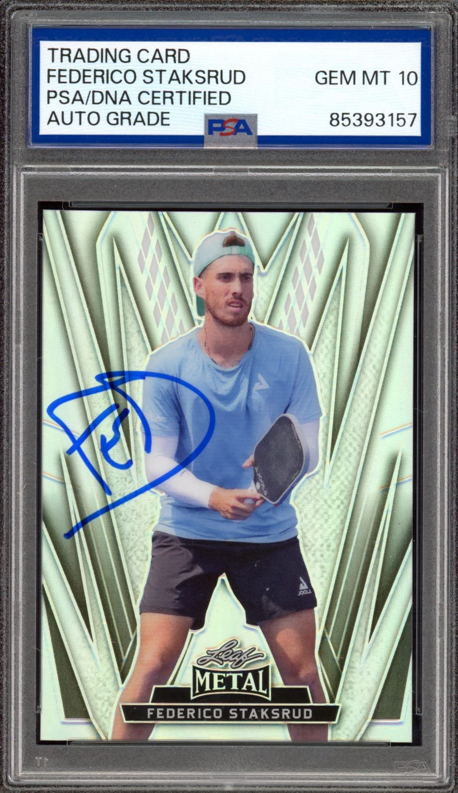 2024 Leaf Pickleball Federico Staksrud Silver Rookie Card /50 Psa GEM MT 10 AUTO