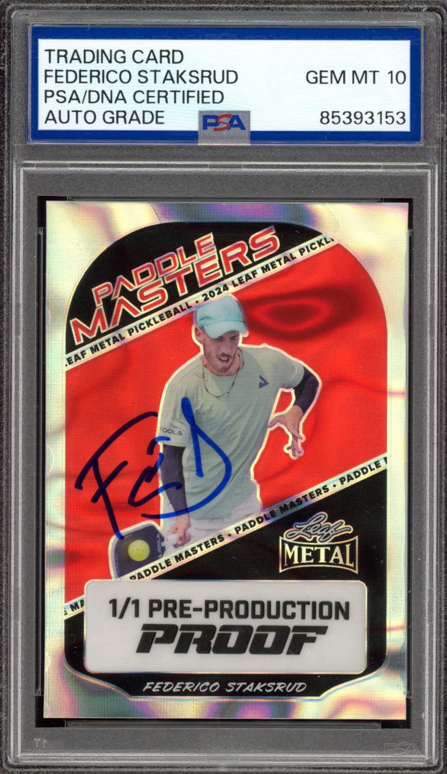 2024 Leaf Pickleball Federico Staksrud Rookie Paddle Masters 1/1 Psa GEM 10 AUTO