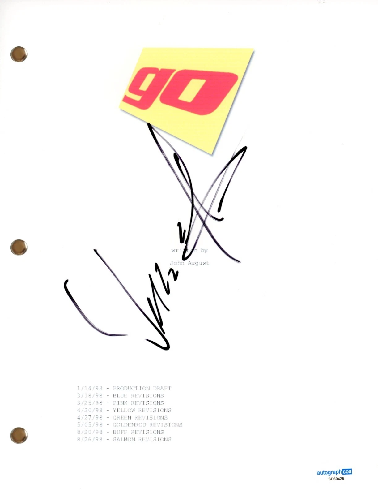 WILLIAM FICHTNER “GO (1999)” SIGNED AUTOGRAPH MOVIE SCRIPT FULL SCREENPLAY ACOA COLLECTIBLE MEMORABILIA
