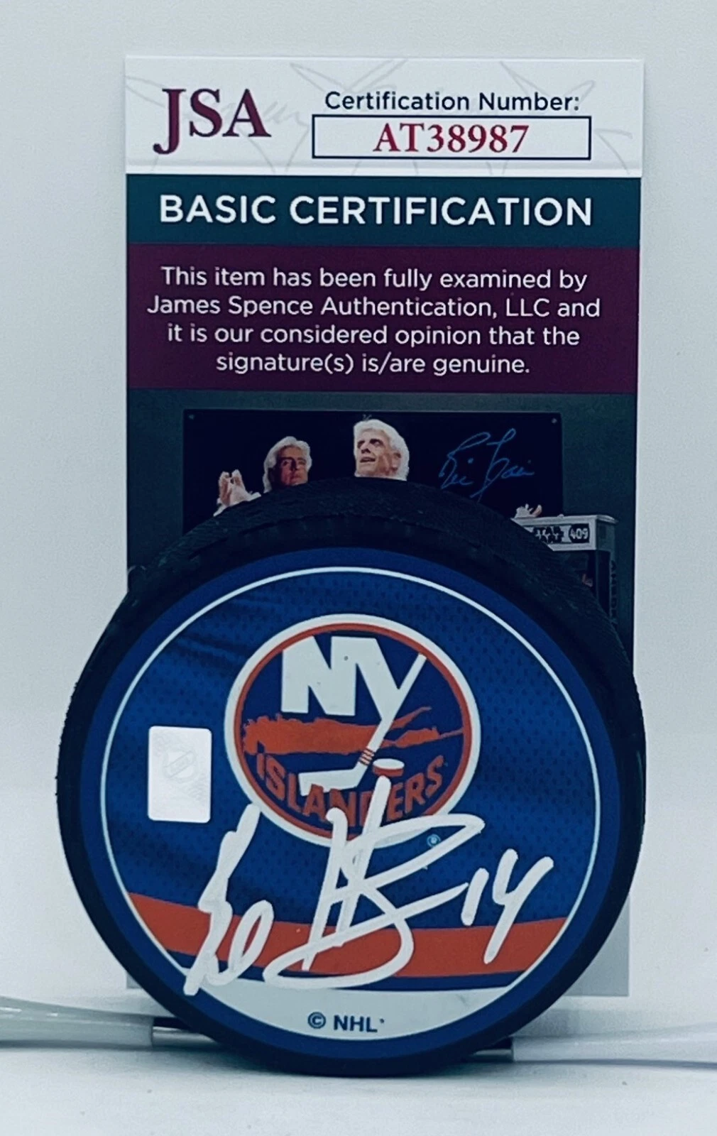 Bo Horvat signed New York Islanders Reverse Retro Puck autographed JSA