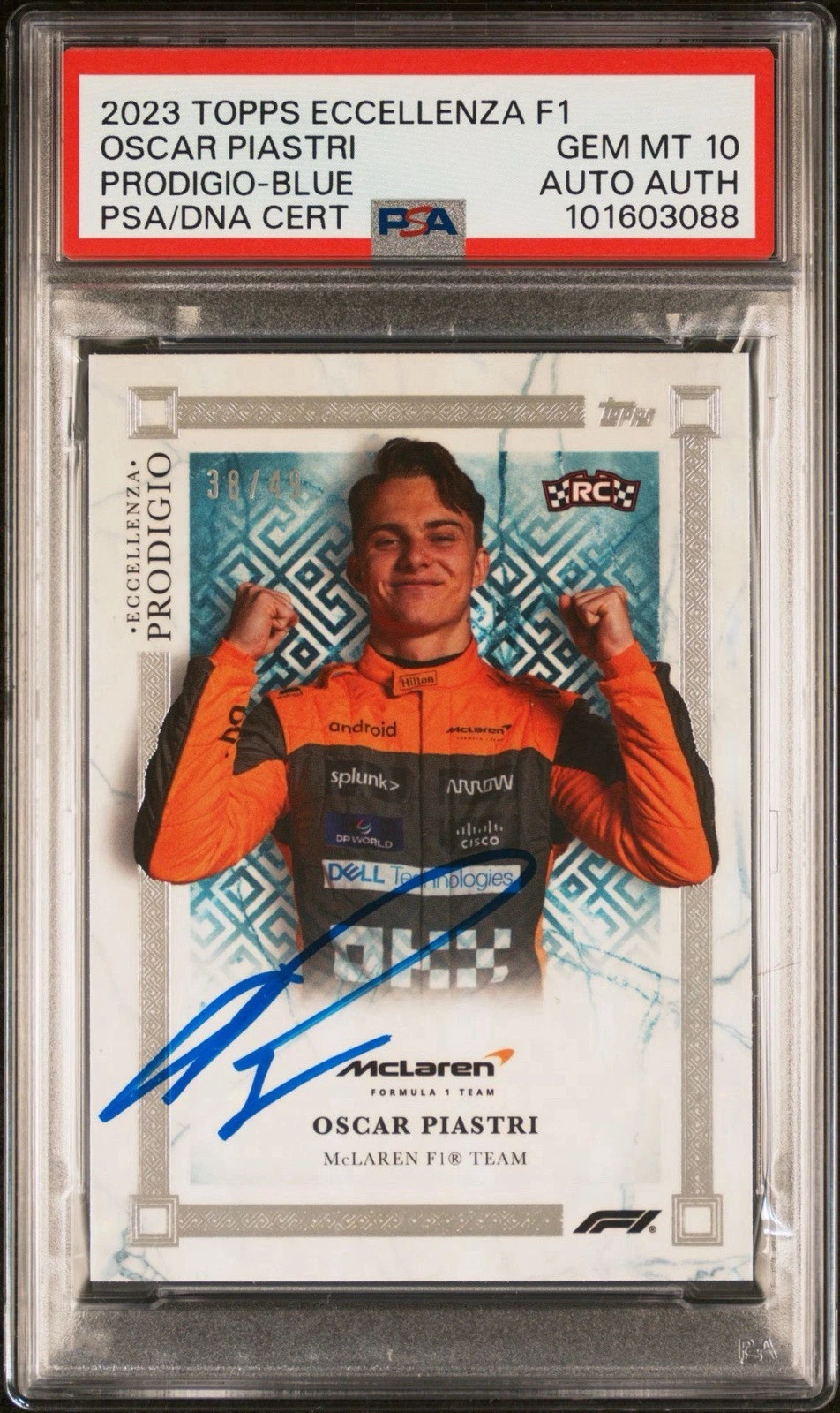 2023 Topps Eccellenza F1 Oscar Piastri Prodigio Blue Rookie Auto /49 PSA GEM 10