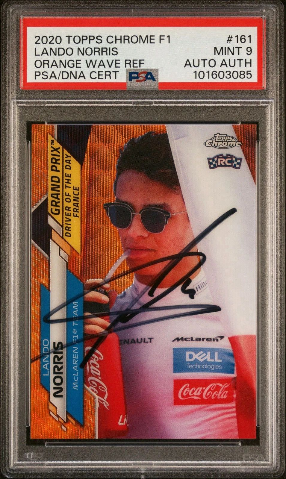 2020 Topps Chrome F1 #161 Lando Norris Orange Wave Rookie Auto /25 PSA MINT 9 RC