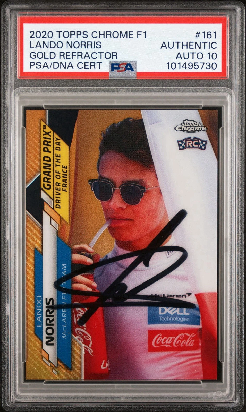 2020 Topps Chrome F1 #161 Lando Norris Gold Refractor Rookie /50 PSA GEM 10 AUTO