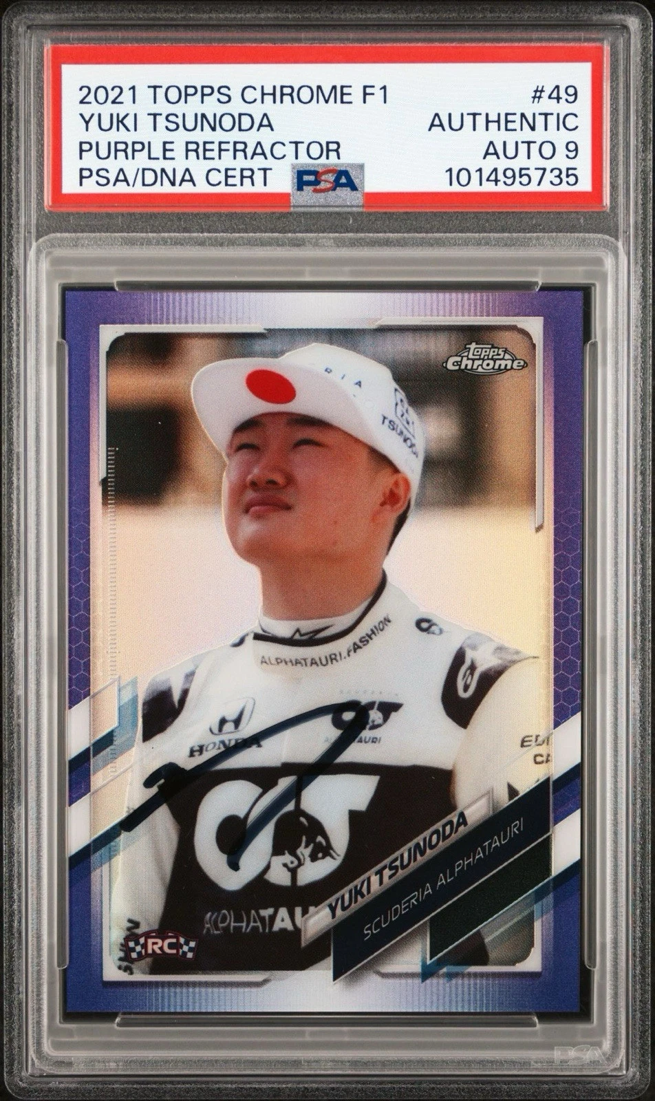 2021 Topps Chrome F1 #49 Yuki Tsunoda Purple Ref Rookie /399 PSA MINT 9 AUTO RC