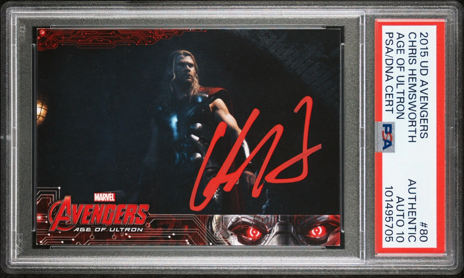 2015 UD Avengers #80 Chris Hemsworth Age Of Ultron Rookie PSA GEM MT 10 AUTO RC