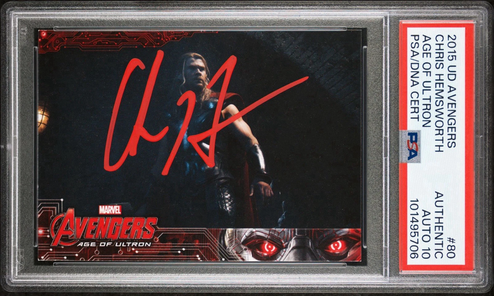 2015 UD Avengers #80 Chris Hemsworth Age Of Ultron Rookie PSA GEM MT 10 AUTO RC