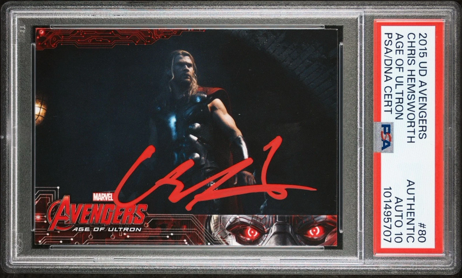 2015 UD Avengers #80 Chris Hemsworth Age Of Ultron Rookie PSA GEM MT 10 AUTO RC