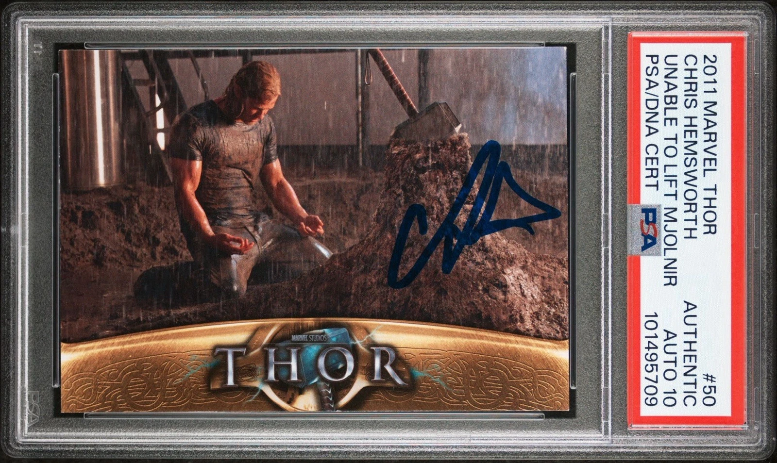 2011 Marvel Thor #50 Chris Hemsworth Unable Lift Mjolnir Rookie PSA GEM 10 AUTO