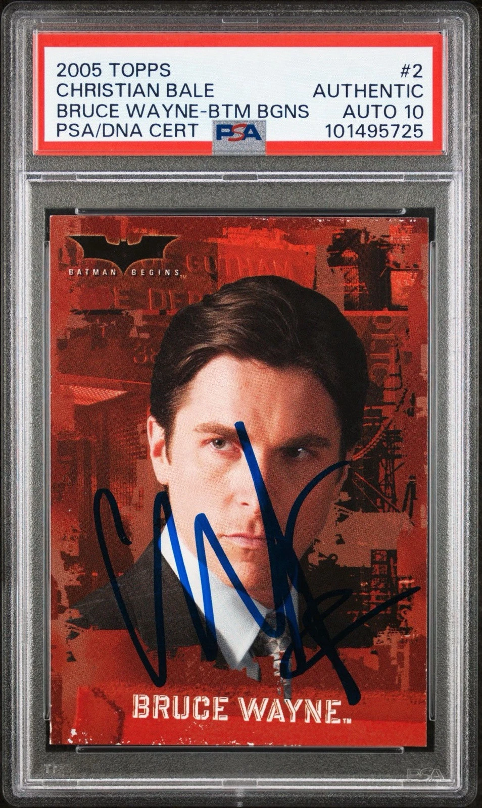 2005 BATMAN BEGINS #2 CHRISTIAN BALE SIGNED BRUCE WAYNE ROOKIE PSA GEM 10 AUTO COLLECTIBLE MEMORABILIA