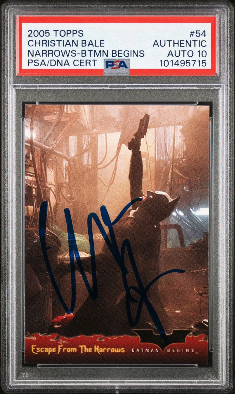 2005 Topps Batman Begins #54 Christian Bale Narrows Rookie Card PSA GEM 10 AUTO