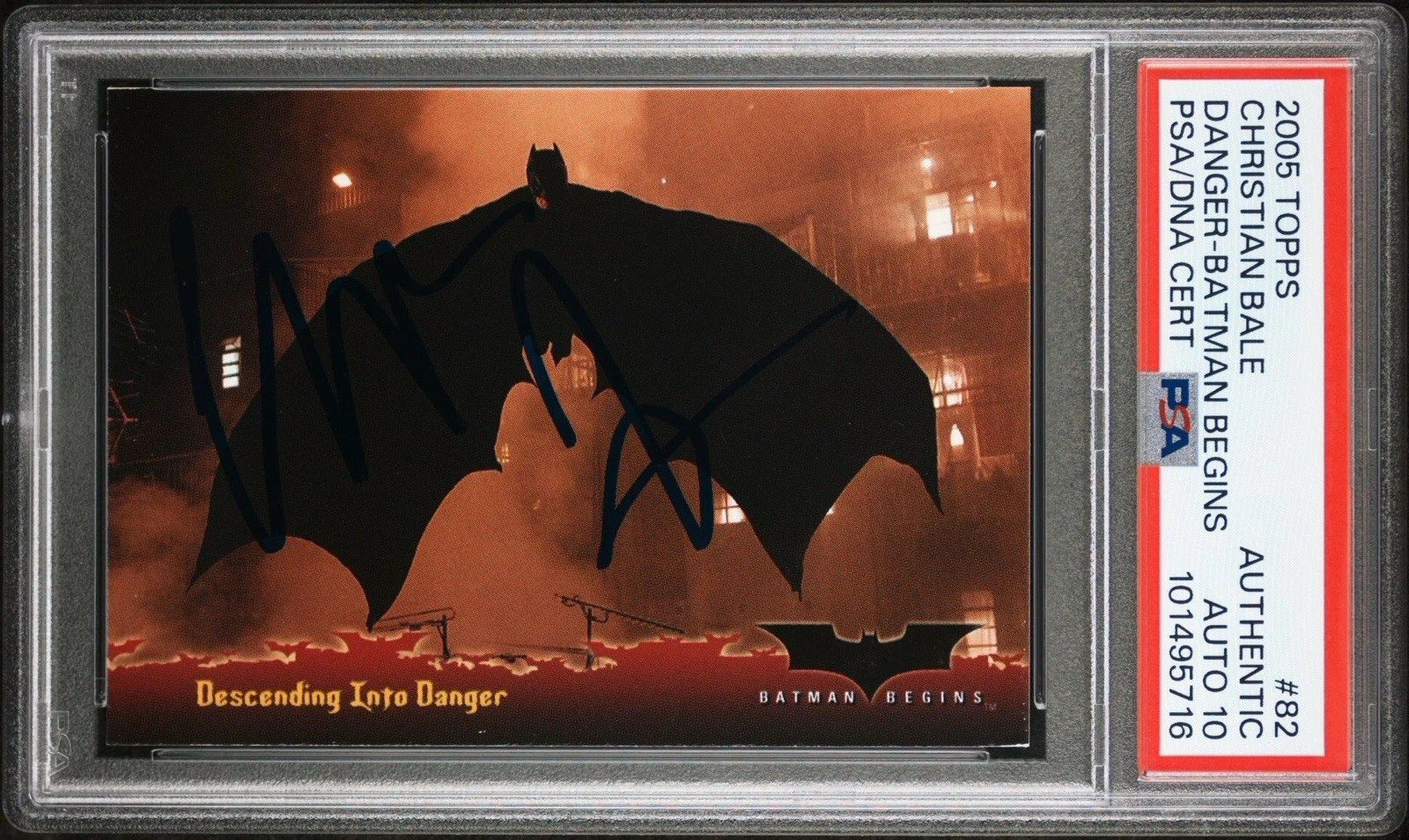 2005 Topps Batman Begins #82 Christian Bale Danger Rookie Card PSA GEM 10 AUTO