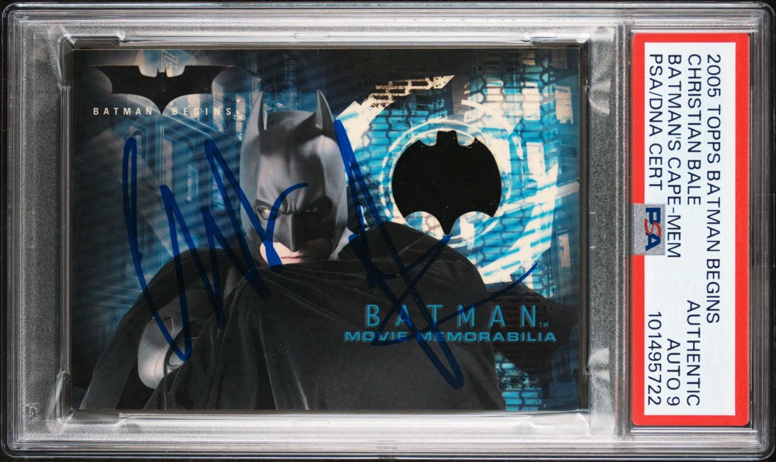 2005 Topps Batman Begins Christian Bale Cape Memorabilia Rookie PSA MINT 9 AUTO