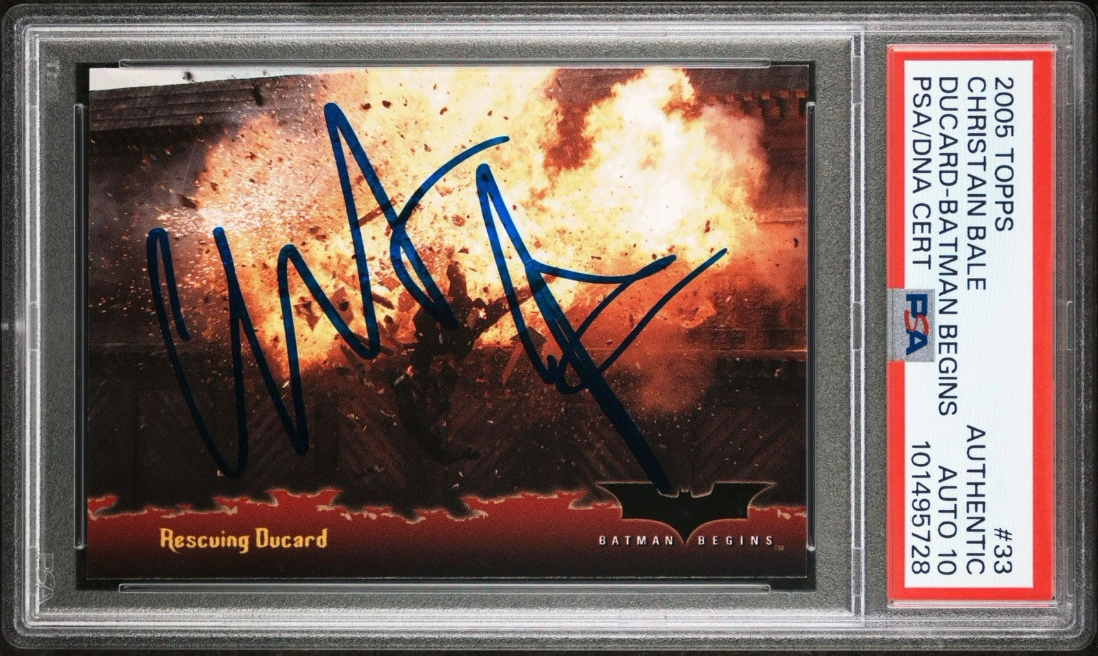 2005 Topps Batman Begins #33 Christian Bale Rescuing Rookie Card PSA GEM 10 AUTO