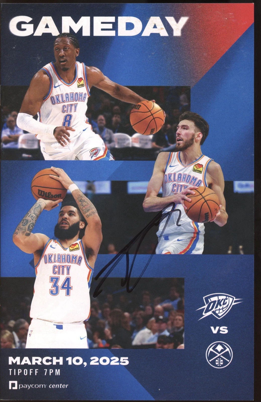 Isaiah Hartenstein Signed Oklahoma City Thunder 3/10/2025 GAMEDAY Program Auto