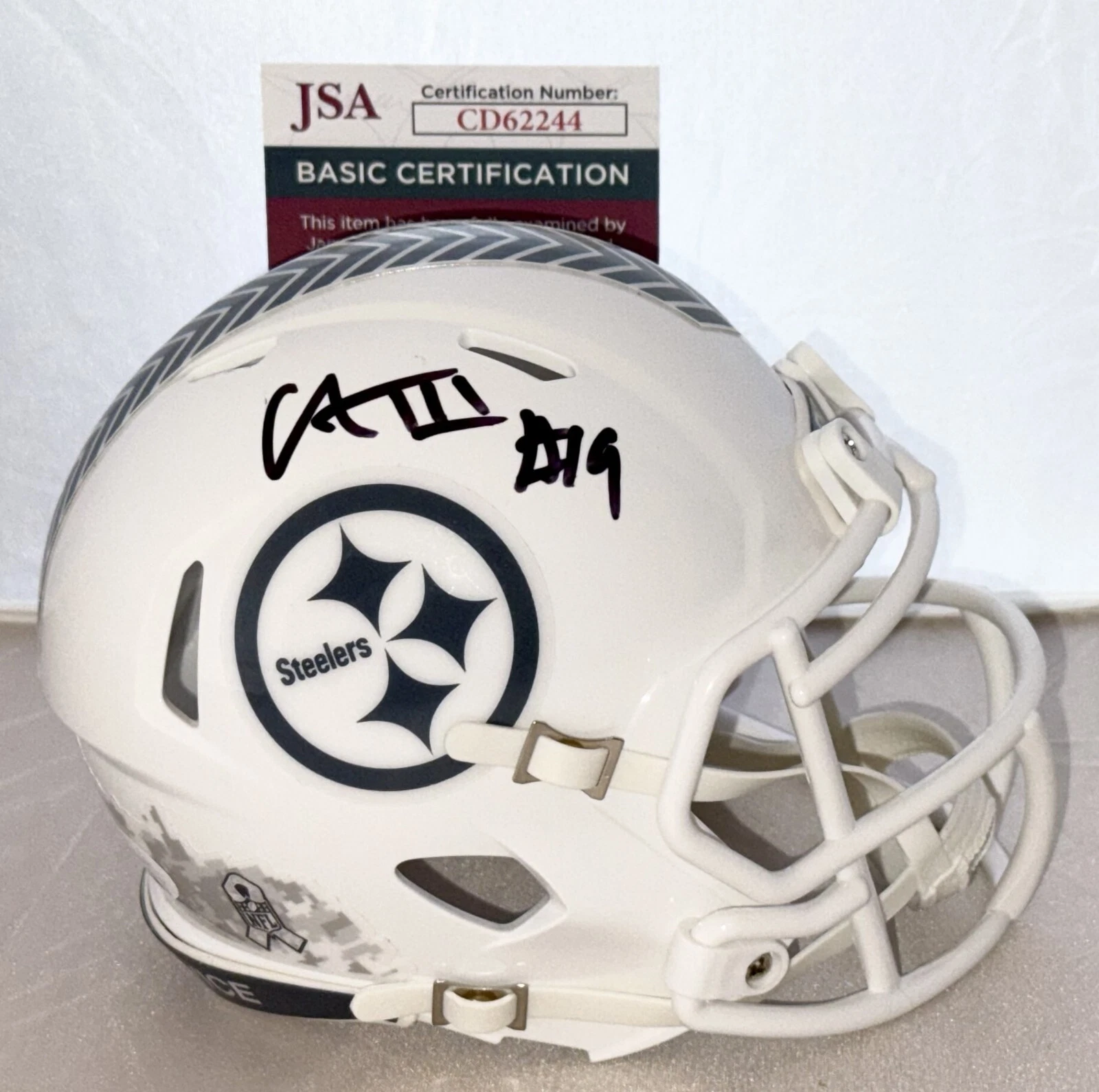 Calvin Austin III signed Pittsburgh Steelers Salute To Service mini helmet 2 JSA