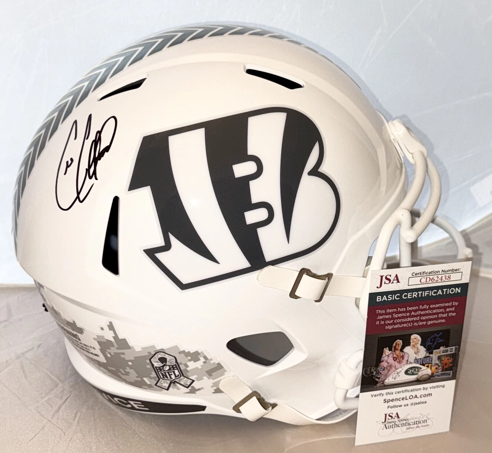 Cris Collinsworth signed Cincinnati Bengals Salute Service Full Size Helmet JSA