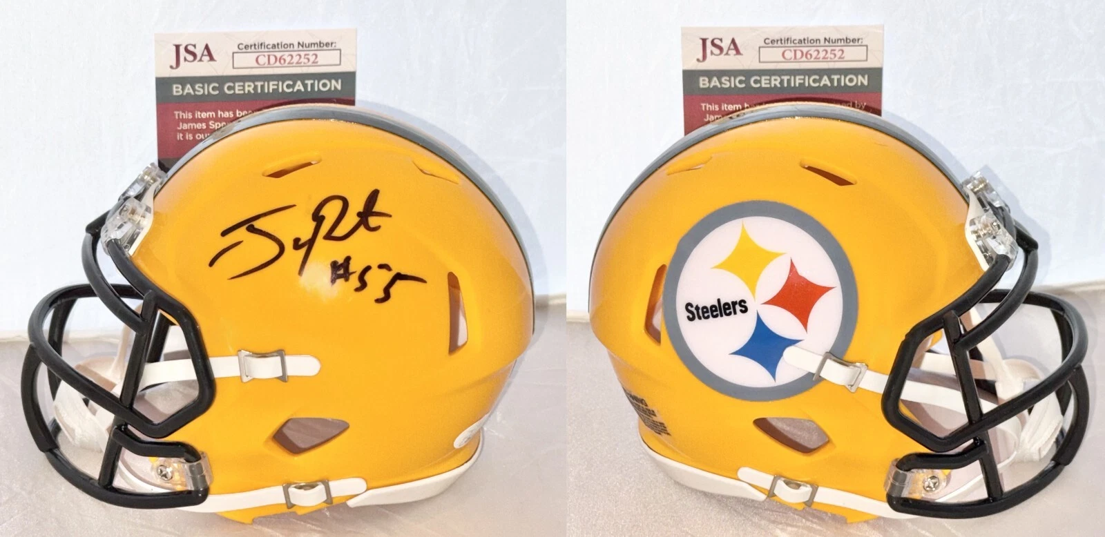 Joey Porter Sr signed Pittsburgh Steelers Yellow mini helmet autographed JSA