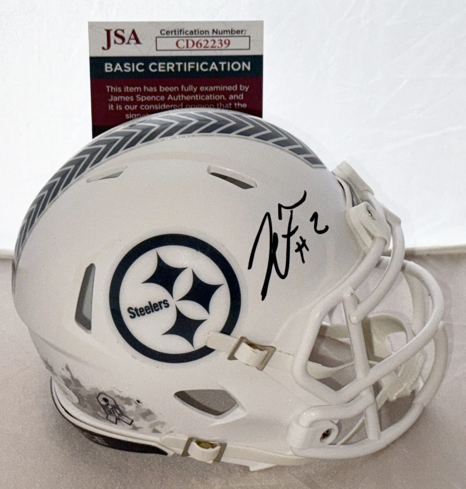 Justin Fields signed Pittsburgh Steelers Salute To Service mini helmet JSA