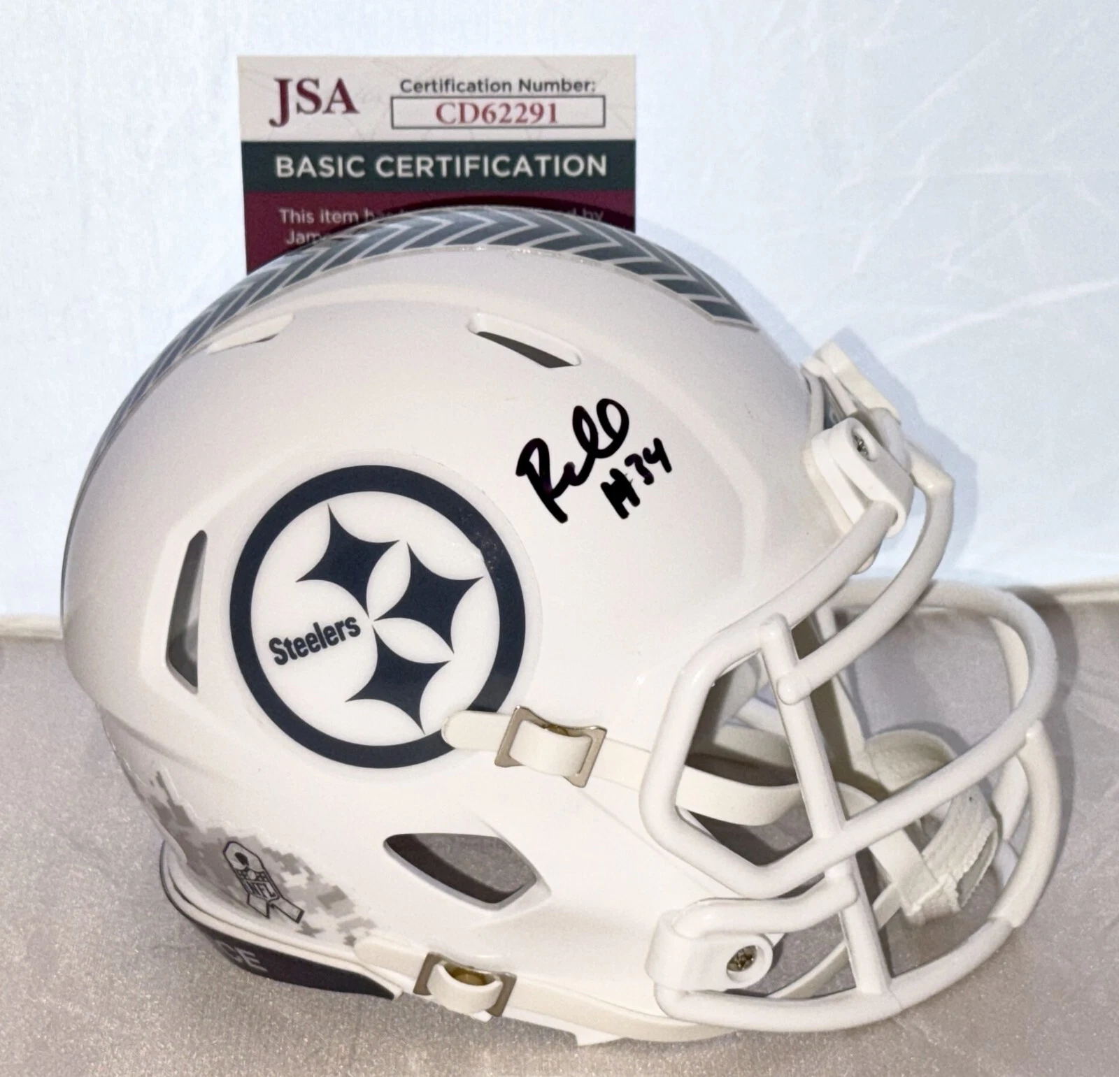 Rashard Mendenhall signed Pittsburgh Steelers Salute To Service mini helmet JSA