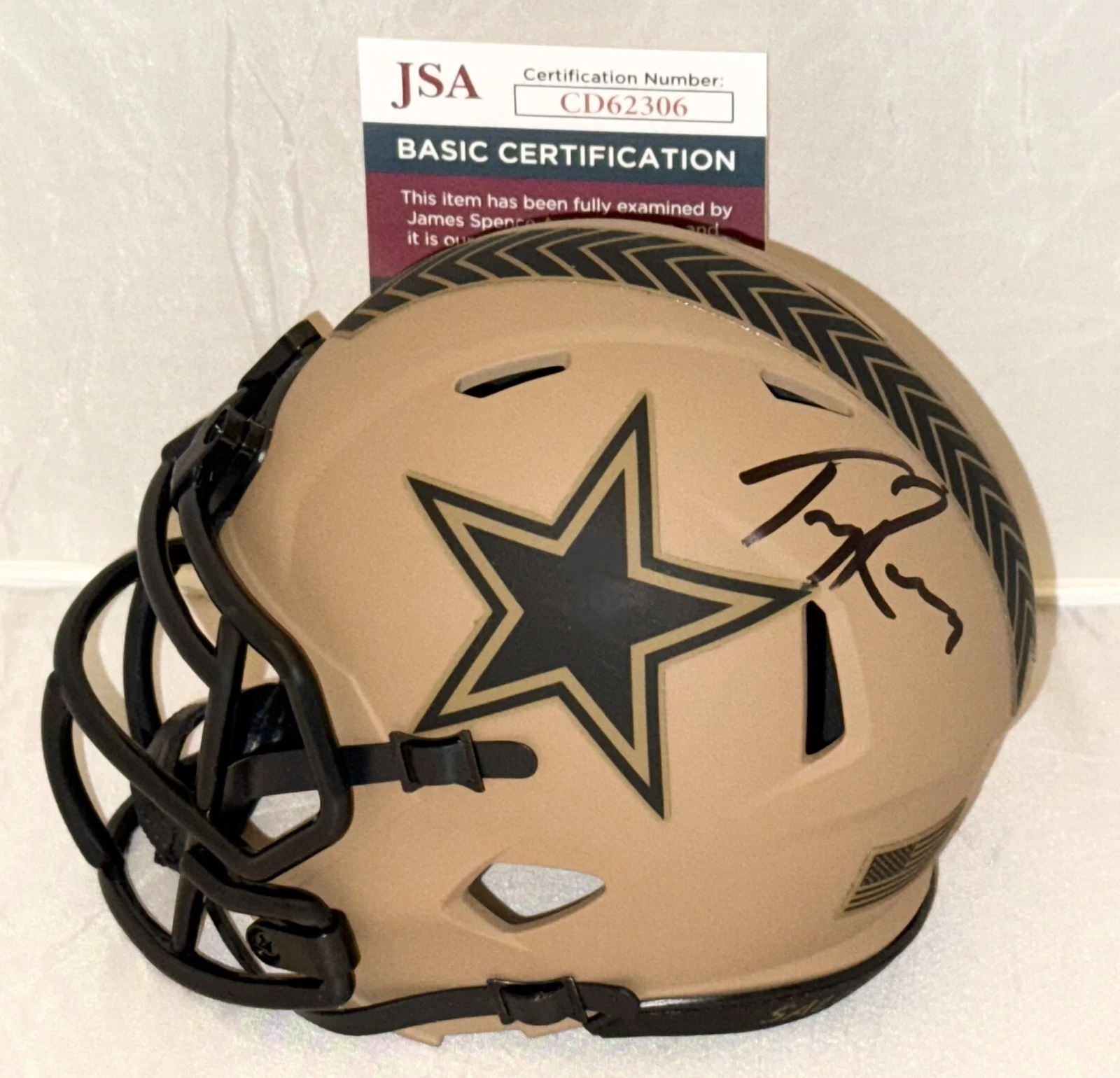 Tony Romo signed Dallas Cowboys Salute To Service mini helmet JSA