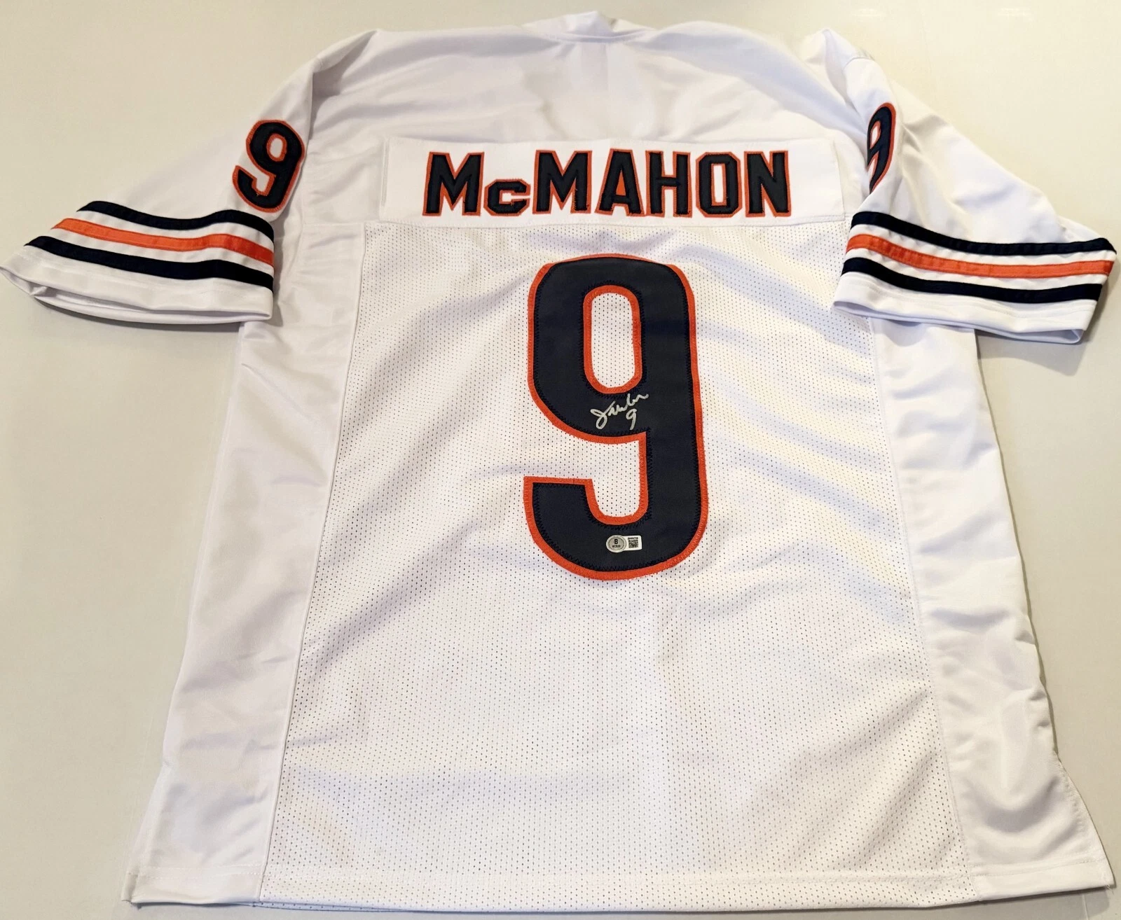 Jim McMahon Chicago Bears signed White Custom jersey Beckett Witnessed