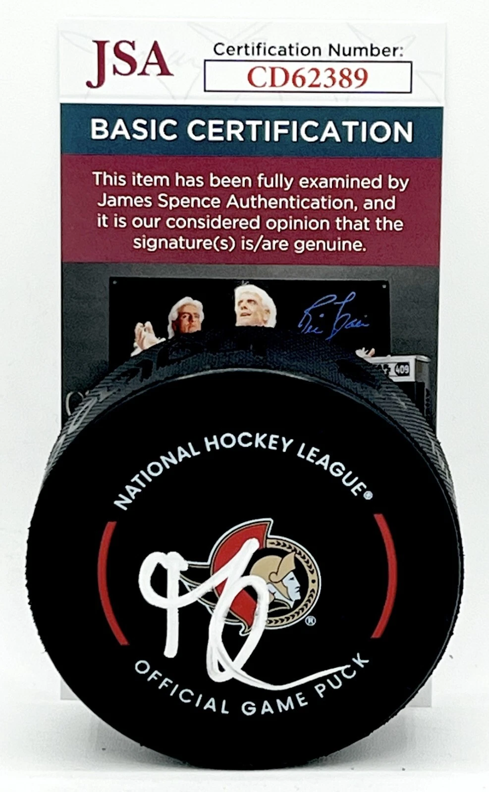 Brady Tkachuk signed Ottawa Senators Official Game Puck autographed JSA