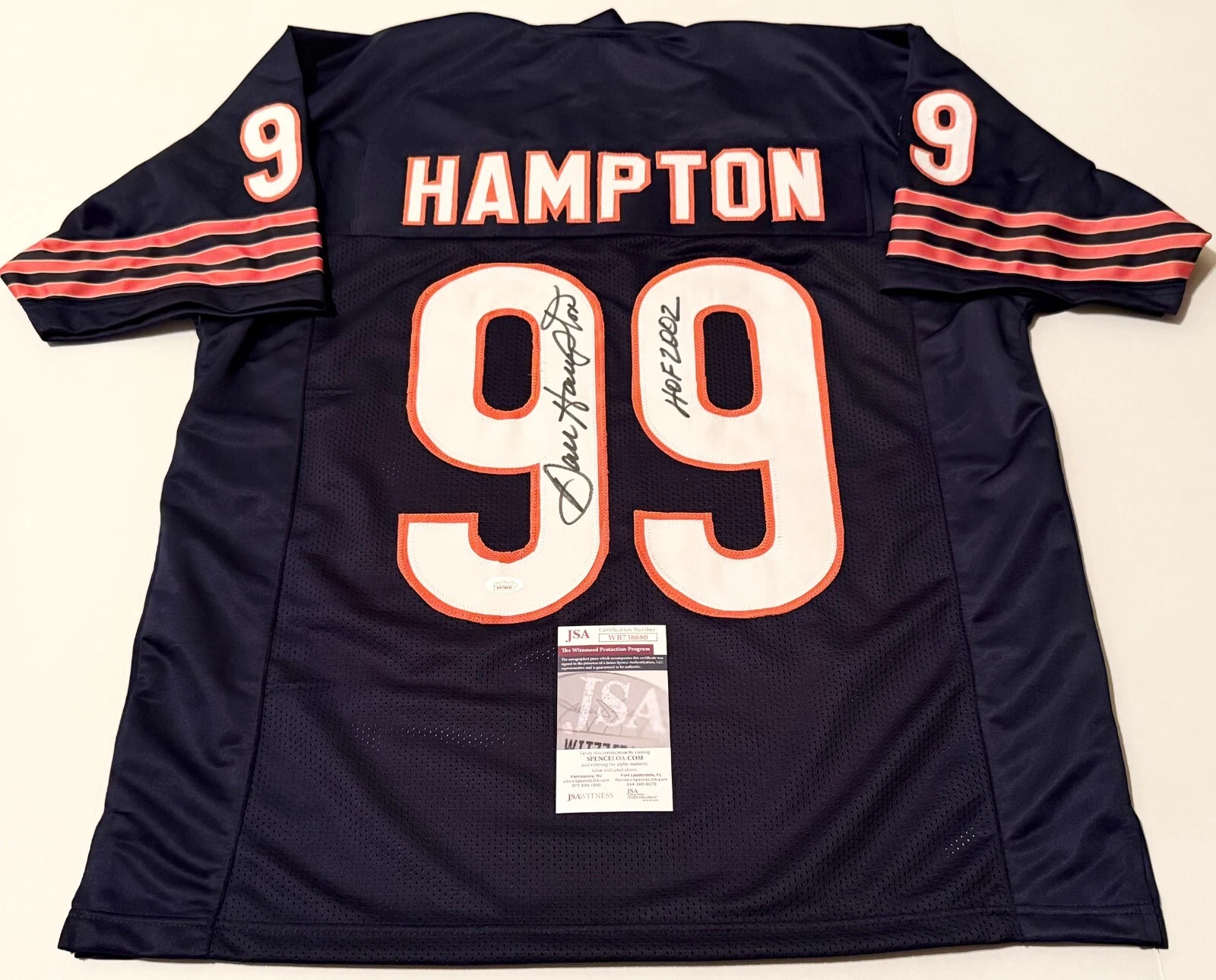Dan Hampton Chicago Bears signed Custom jersey W/ HOF Inscription JSA Witnessed