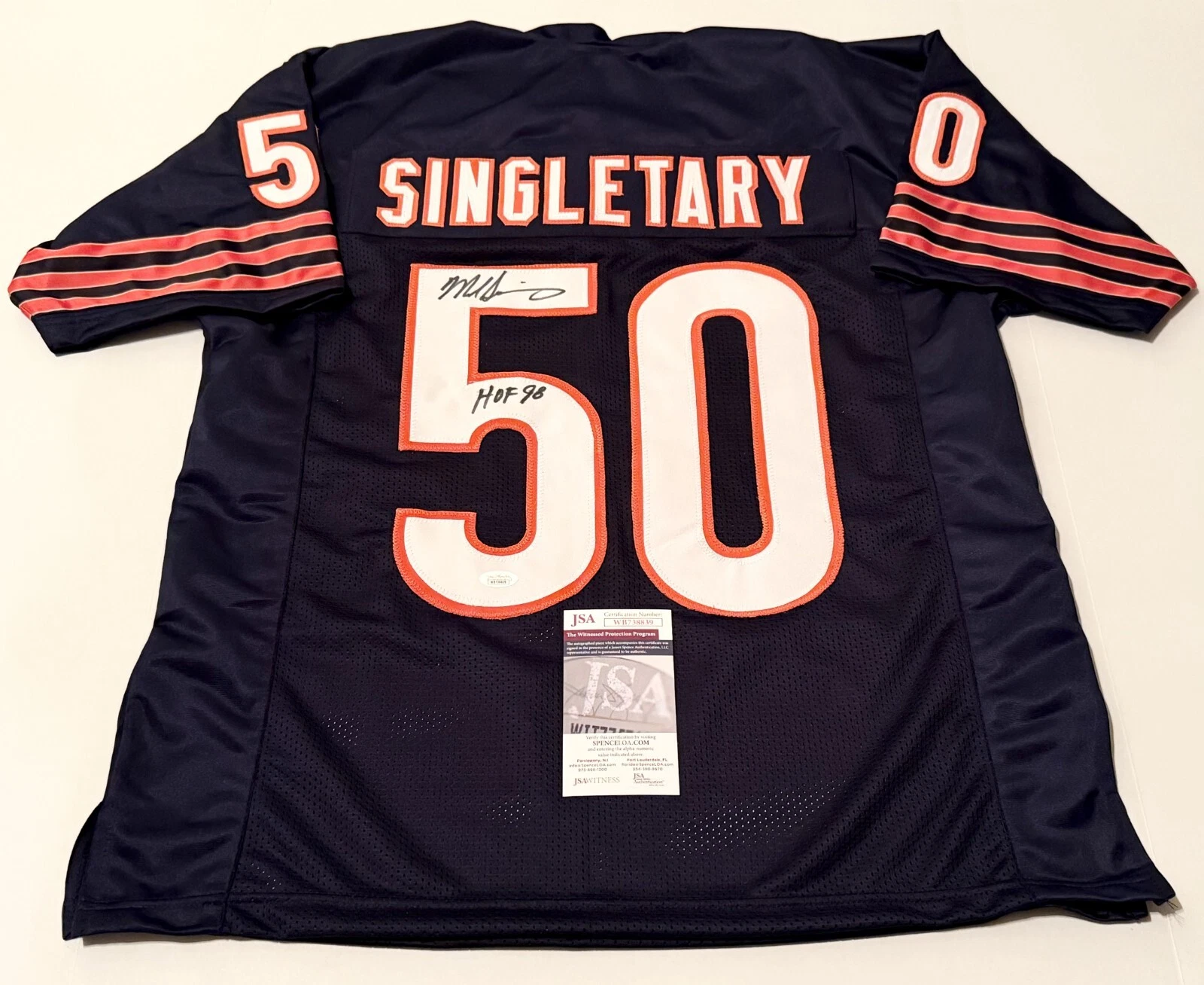 Mike Singletary Chicago Bears signed Custom jersey W HOF Inscription JSA Witness