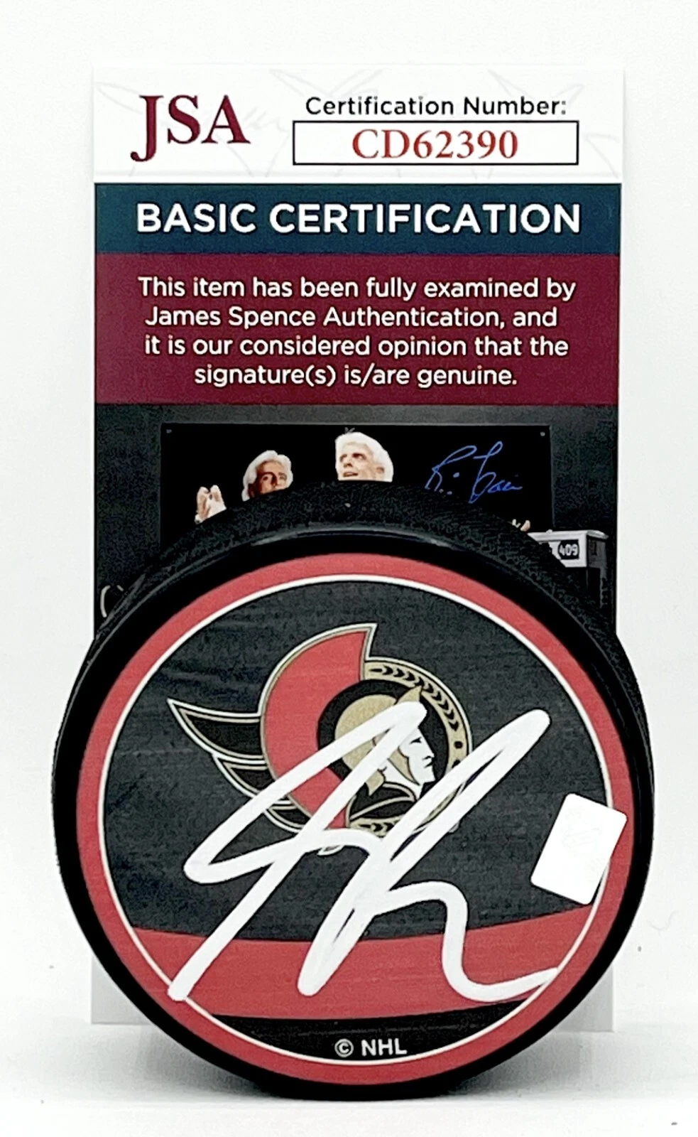 Shane Pinto signed Ottawa Senators Reverse Retro Puck autographed #1 JSA