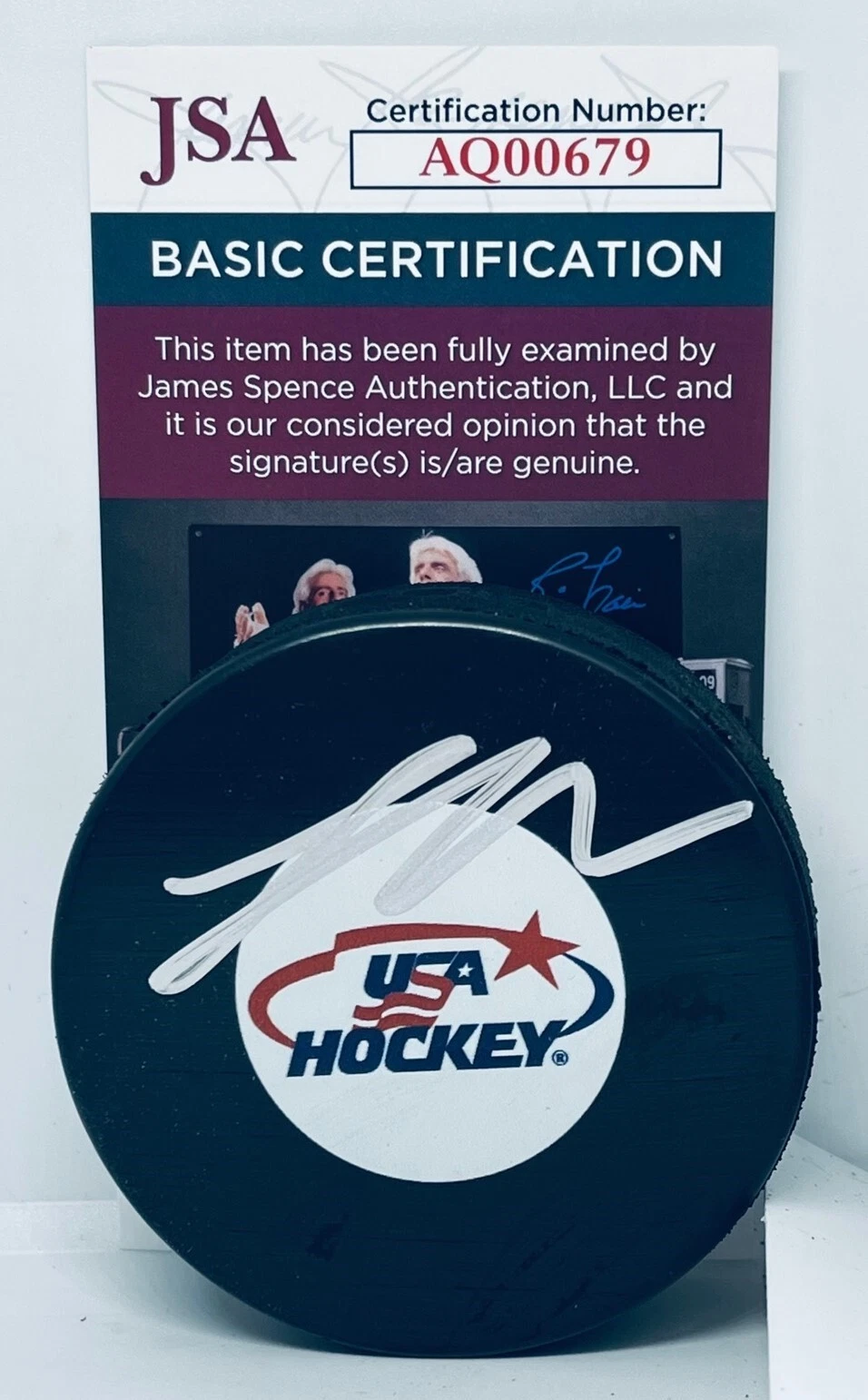 Logan Cooley Utah Hockey Club signed Team USA Puck autographed JSA