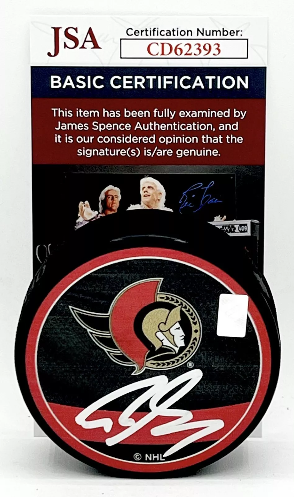 Ridly Greig signed Ottawa Senators Reverse Retro Puck autographed #1 JSA